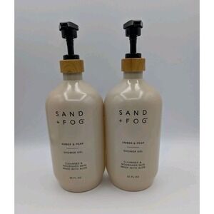 2 Bottles SAND + FOG Amber & Pear Aloe Nourishing & Cleansing SHOWER GEL 32oz
